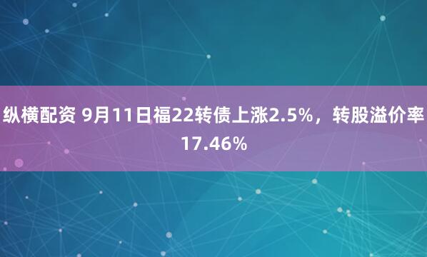 纵横配资 9月11日福22转债上涨2.5%，转股溢价率17.46%