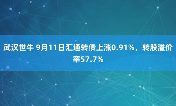 武汉世牛 9月11日汇通转债上涨0.91%，转股溢价率57.7%