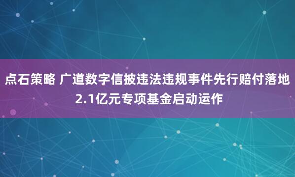 点石策略 广道数字信披违法违规事件先行赔付落地 2.1亿元专项基金启动运作